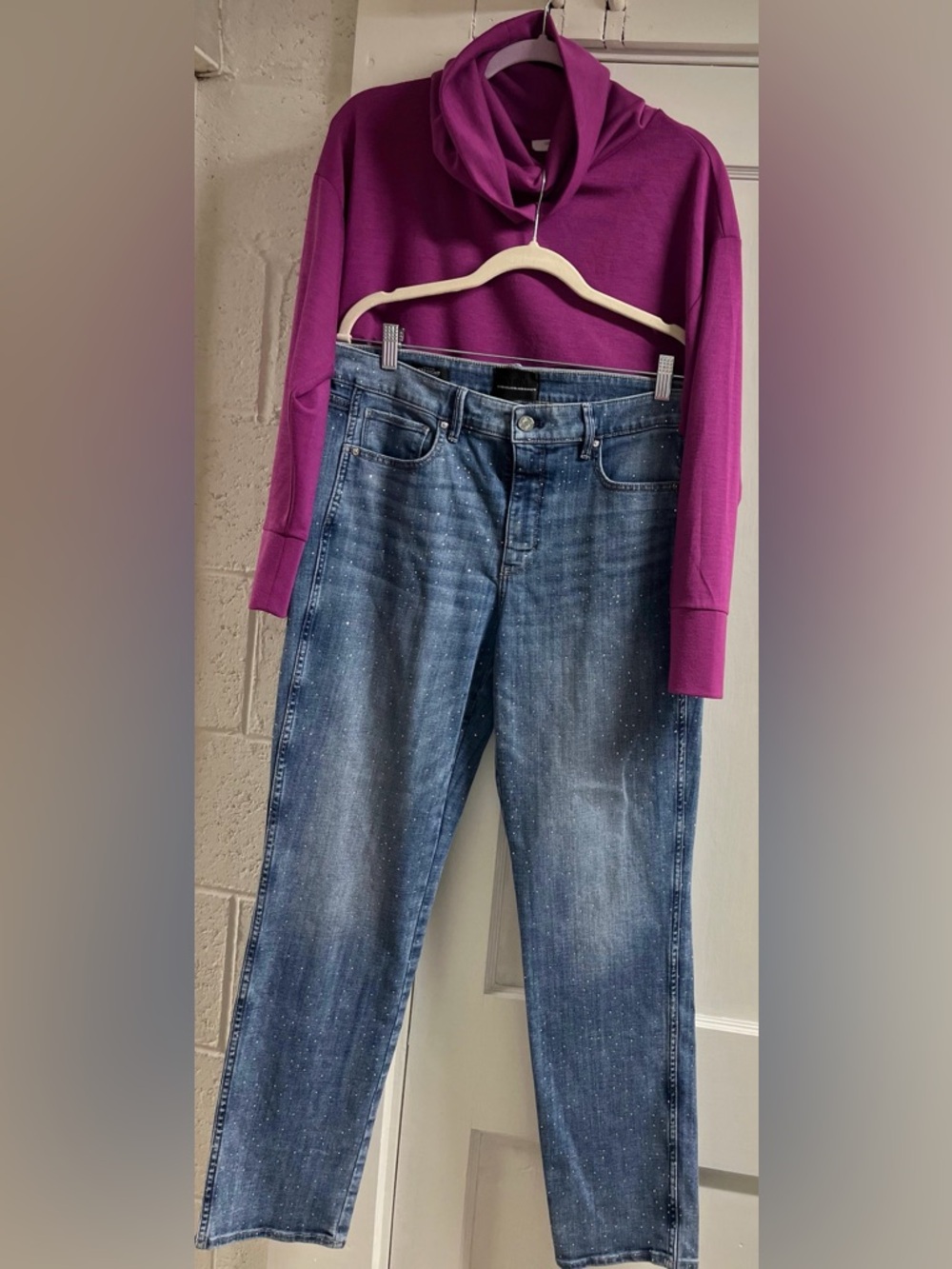 2 pc White House Black Market jeans sz 12/purple Cowl Neck Sweater sz S